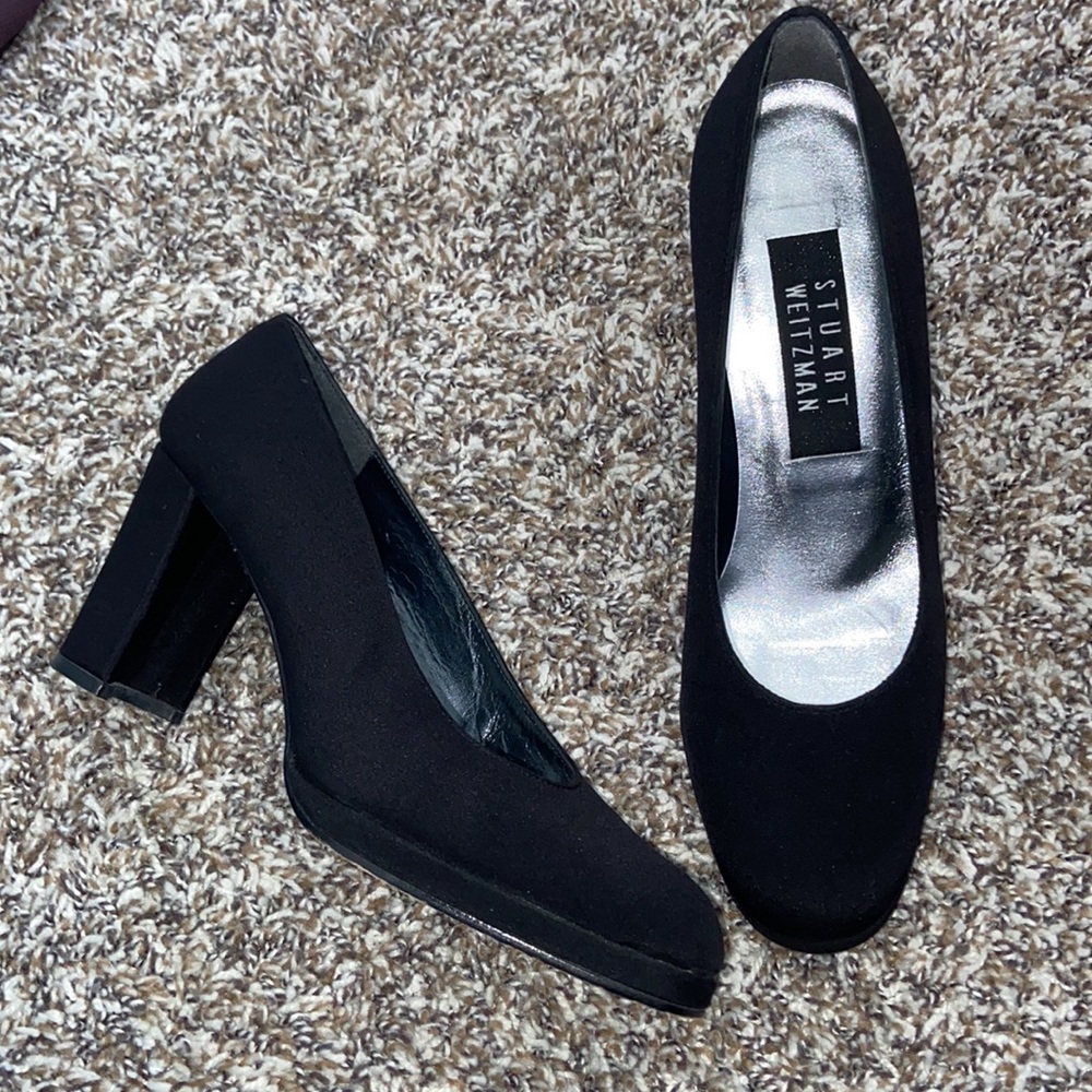 Stuart Weitzman Curve Block Pumps Heels Black 4 1… - image 1